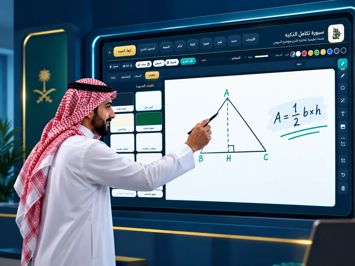 المعلم يستخدم سبورة تكامل الرقمية التفاعلية